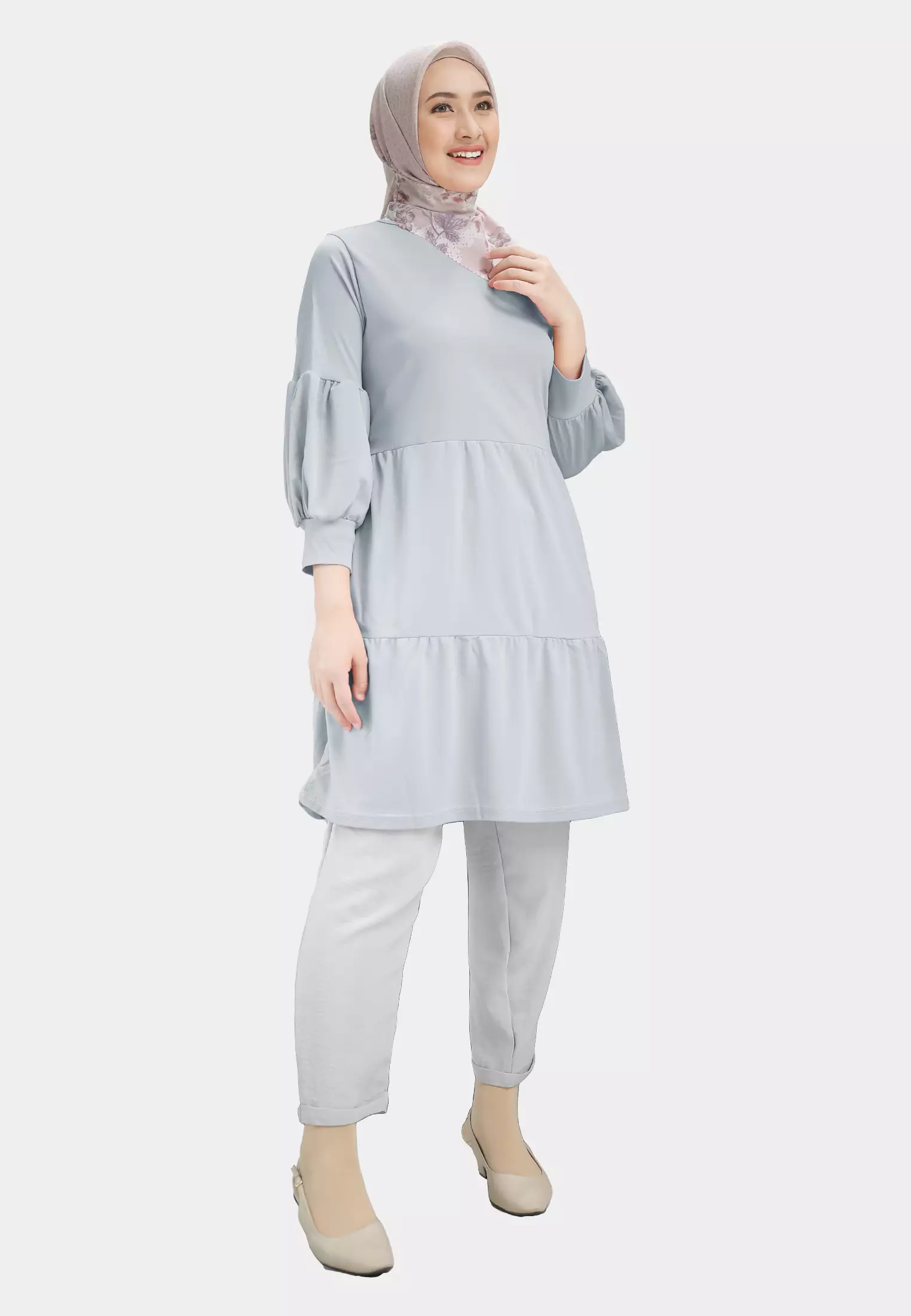 Pralisa Daily Tunic Blouse | Atasan Wanita Lengan Balon - Cloud Blue
