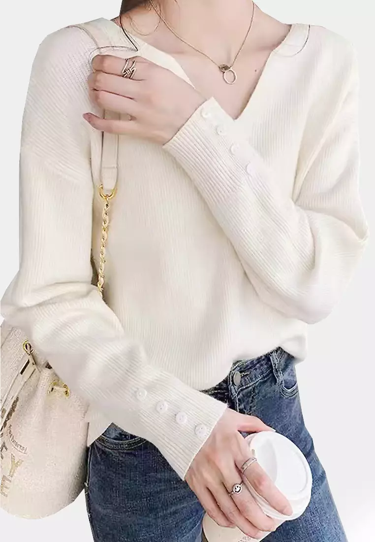 Buy Twenty Eight Shoes VANSA Solid Color V Neck Knitted Pullover