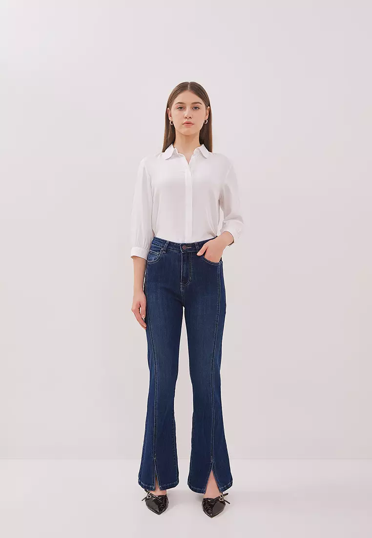DUST Celana Split Flare Jeans Radina Medium Dark Blue