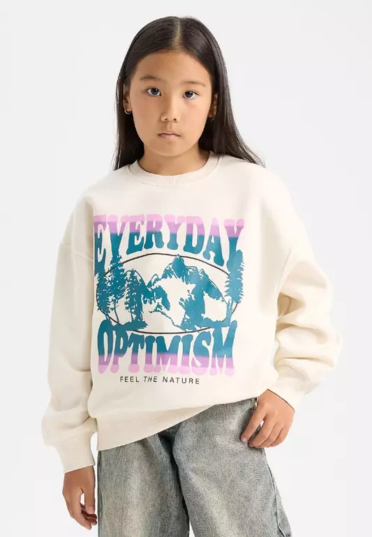 Relax Fit Crew Neck Printed Sweatshirt