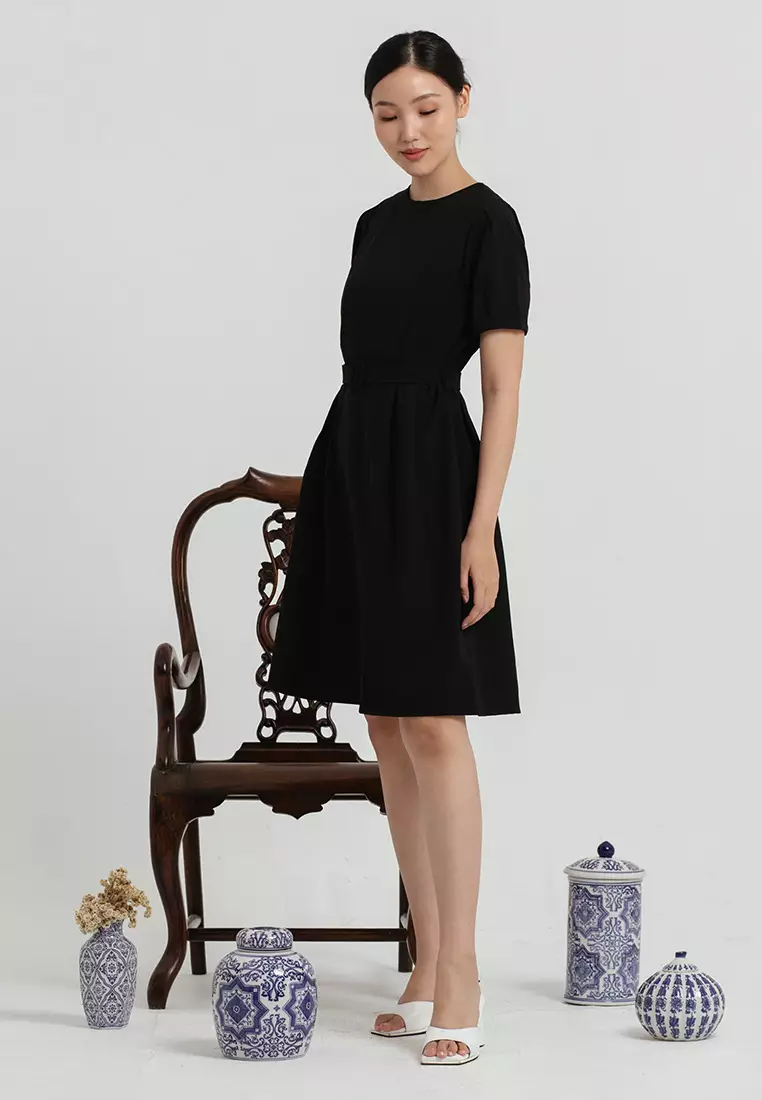 Madeleine Belted Dress in Black