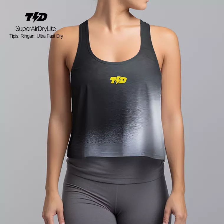 LSD66 Crop Tank Top Lari Wanita TdBolt Kalcer Hitam SuperAirDryLite