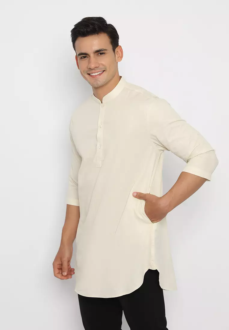 Jobb Rumi Baju Koko Pria Kurta Lengan Pendek Regular Fit Khaki