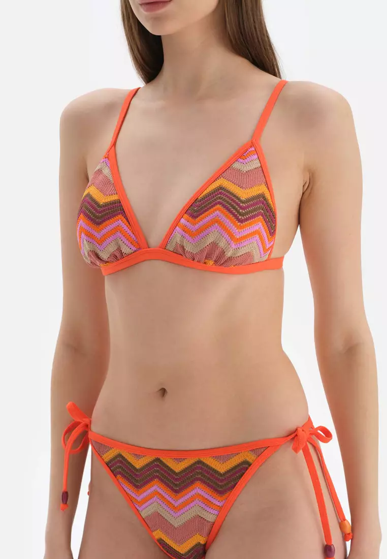 Terracotta Triangle Small Bikini Top Missoni Printed Removable Padding Non wired Swimwear for Women