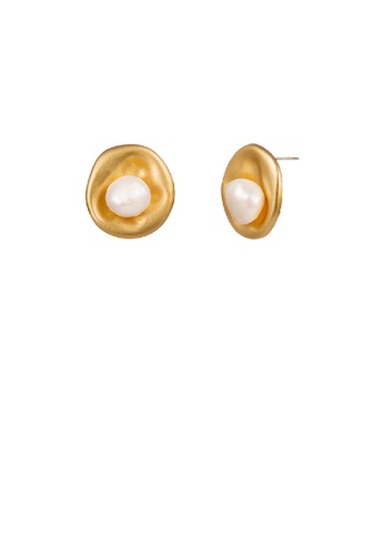 Glamorousky white Fashion Simple Plated Gold Irregular Geometric Imitation Pearl Stud Earrings 264A7AC9854A71GS_1