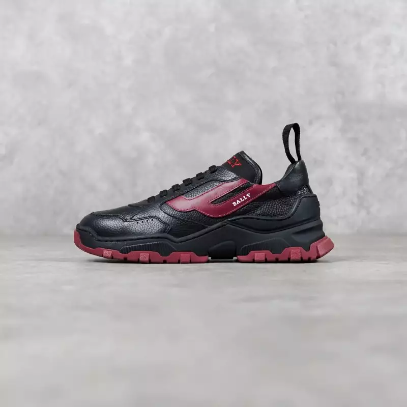 Sepatu BALLY HOLDEN RED ALL BLACK GRAINED LEATHER SNEAKER 100% ORIGINAL