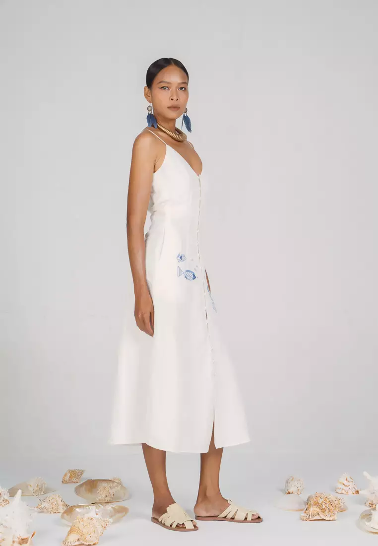 美品　maxi linen dress chieko+ Przeglądaj Jasnoniebieski - Kopertowa sukienka maxi Chi Chi