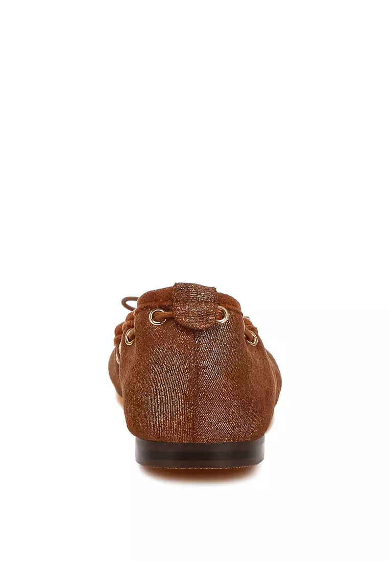 Brown Drawstring Bow Ballerinas