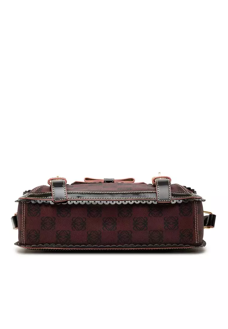 Pre-Loved Loewe Sequin Trimmed Anagram Pvc Coated Canvas Double Buckle Flap Shoulder Bag