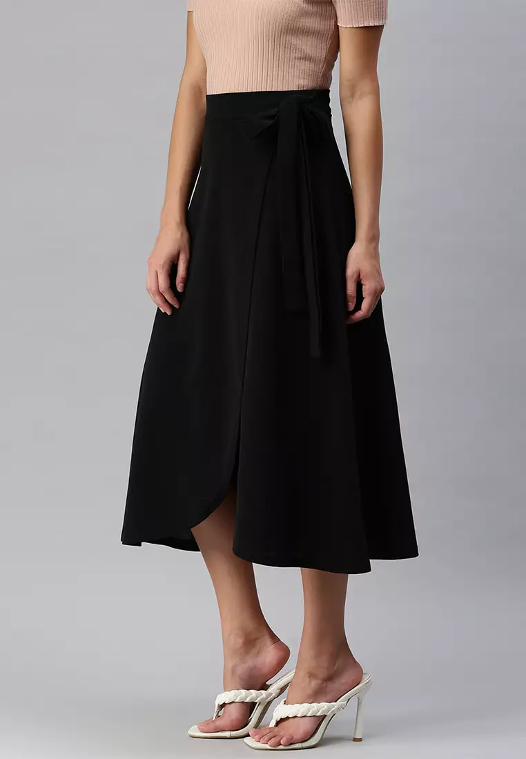 Black Wrap Style Long Maxi Skirt