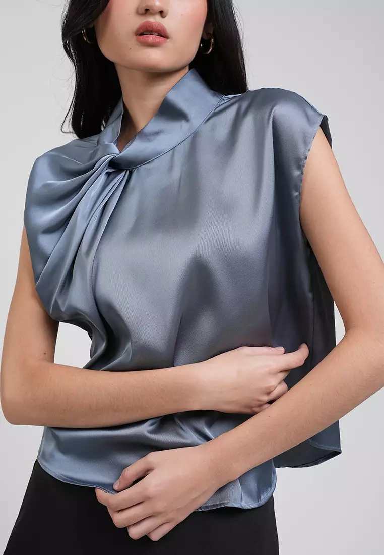 Anastasia Twisted High Neck Satin Top