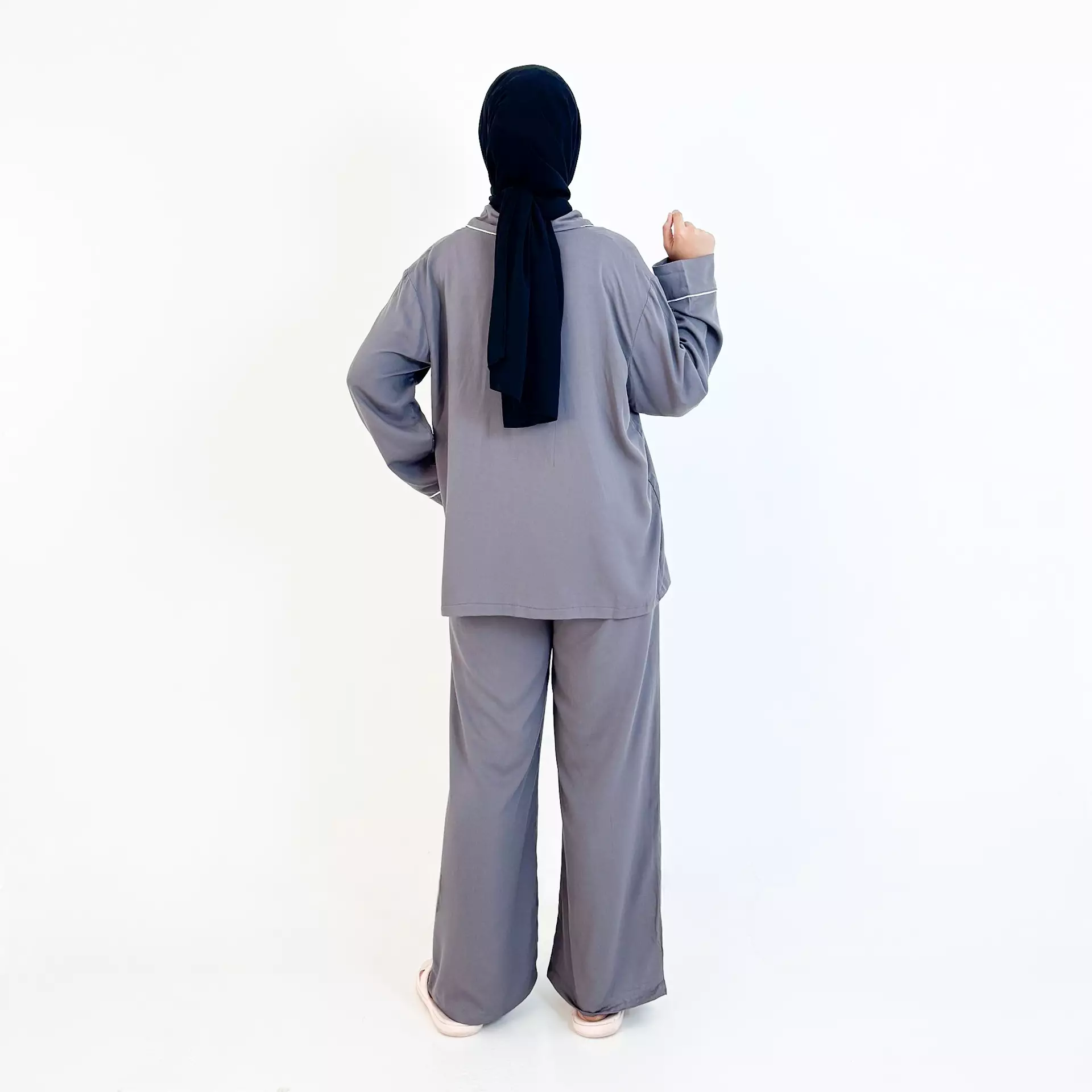 Piyama Serena Set - Size L-XXL SMOKE GREY Setelan Baju Tidur Lengan Panjang Wanita Katun