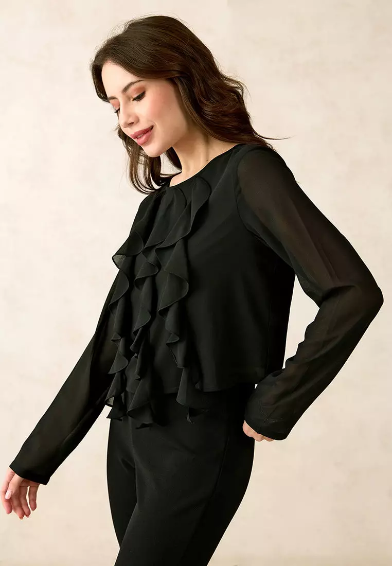 Buy VIRGIO VIRGIO Georgette Vertical Ruffle Detail Top Online | ZALORA ...