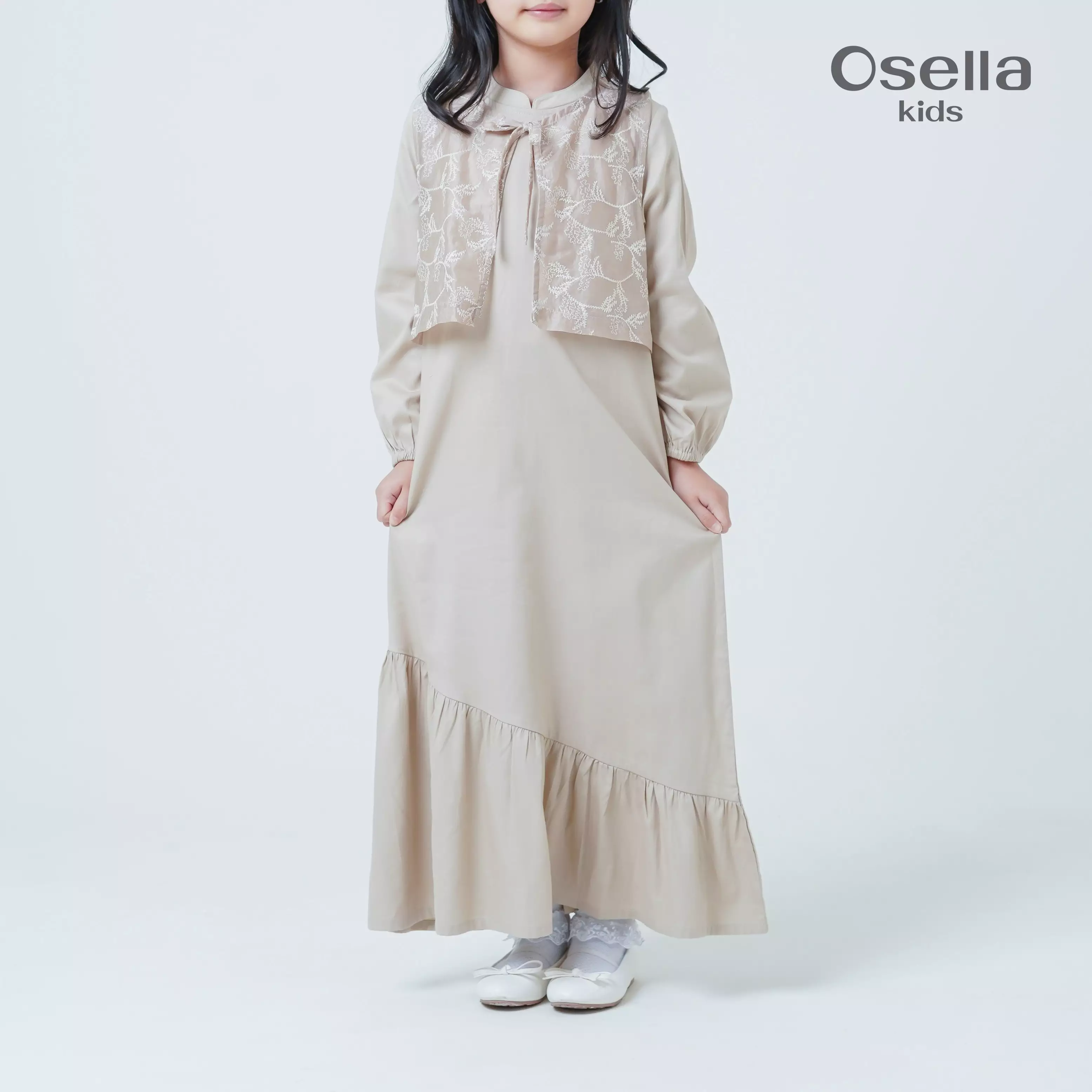 Osella Kids Alya Embroidered Layered Dress 1357660789 | Gaun Raya Vest Anak Perempuan