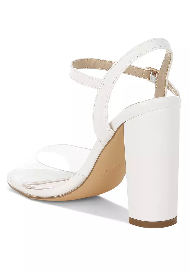 Clear Strap Block Heel Sandals in White