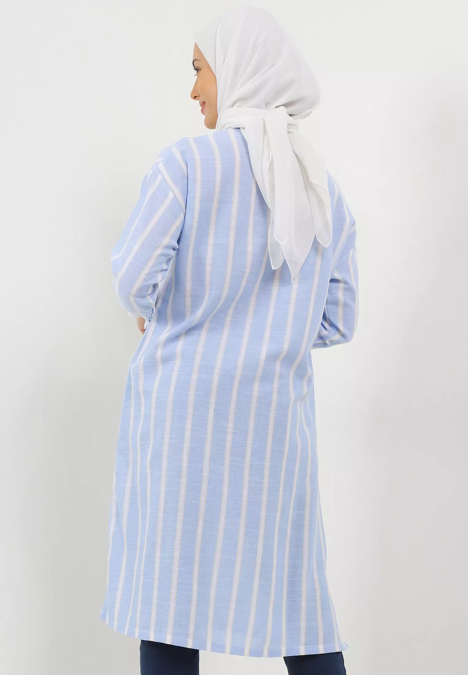 MFMW Kizaya Midi Dress Biru Motif Salur