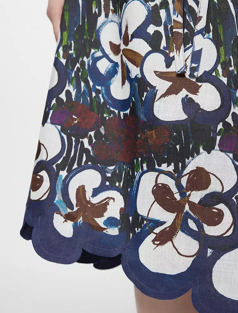 A-Line Printed Midi Waist Skirt