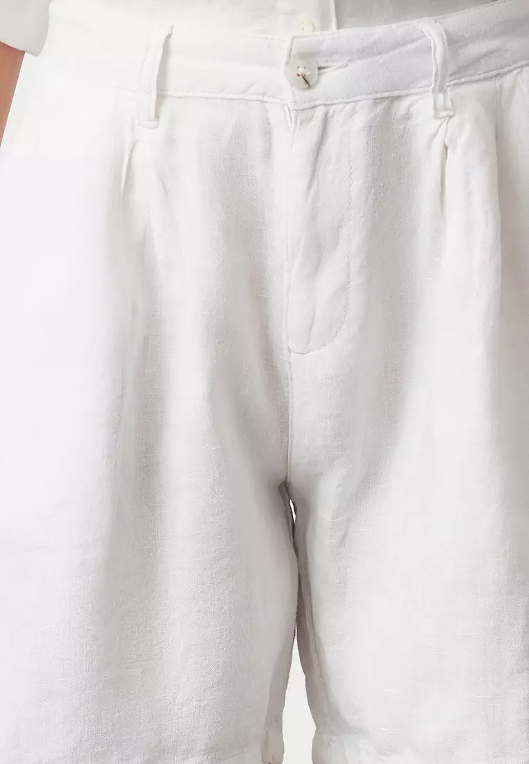 White Pleated High Waist Shorts