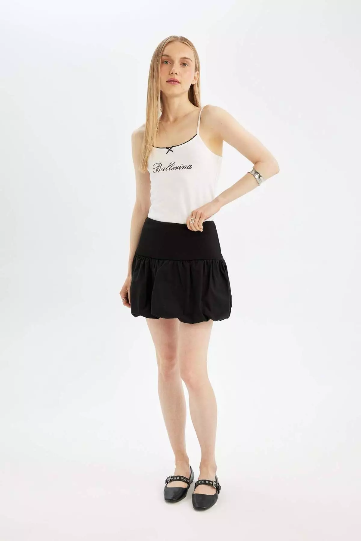 High Waist and Cotton Lined Cool Balloon Fit Mini Skirt - D1329AX24SM