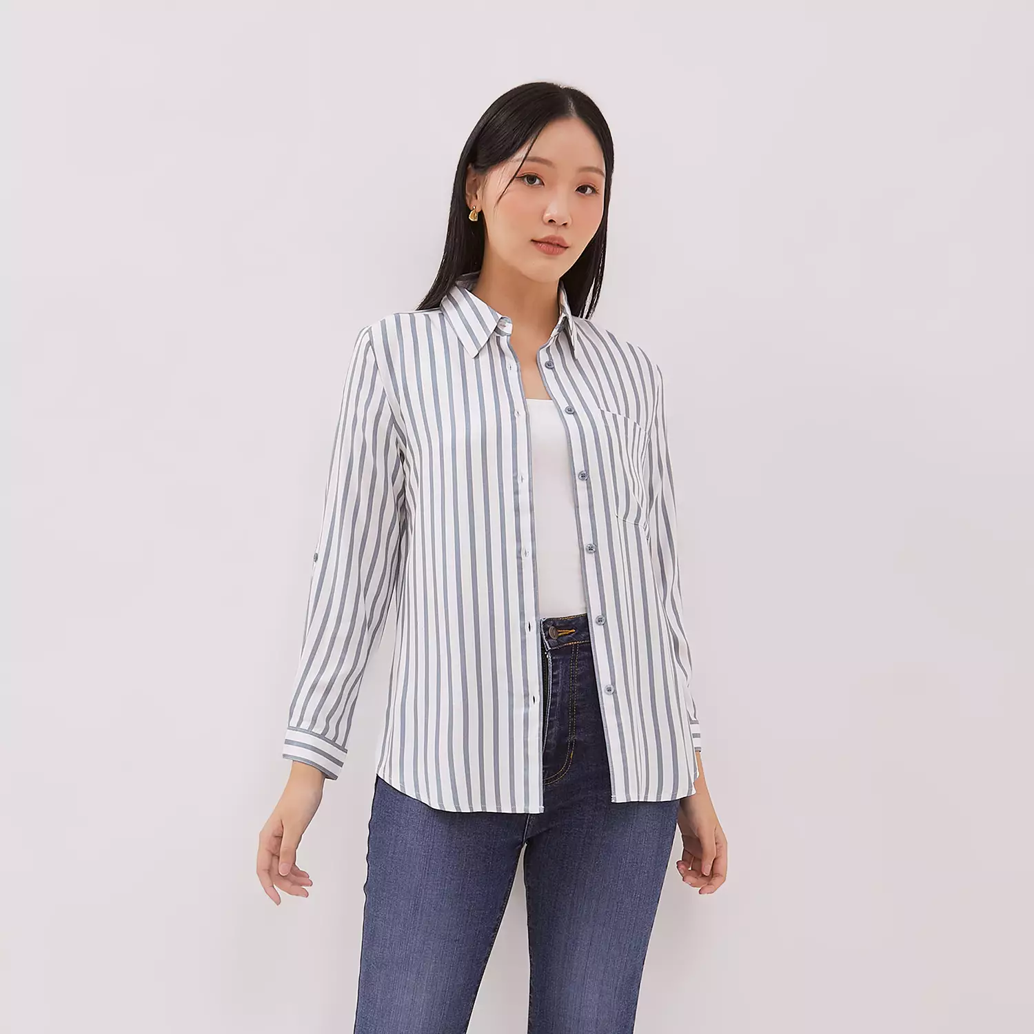 DUST Kemeja Kamina Garis Putih Biru Comfease (D.116484)