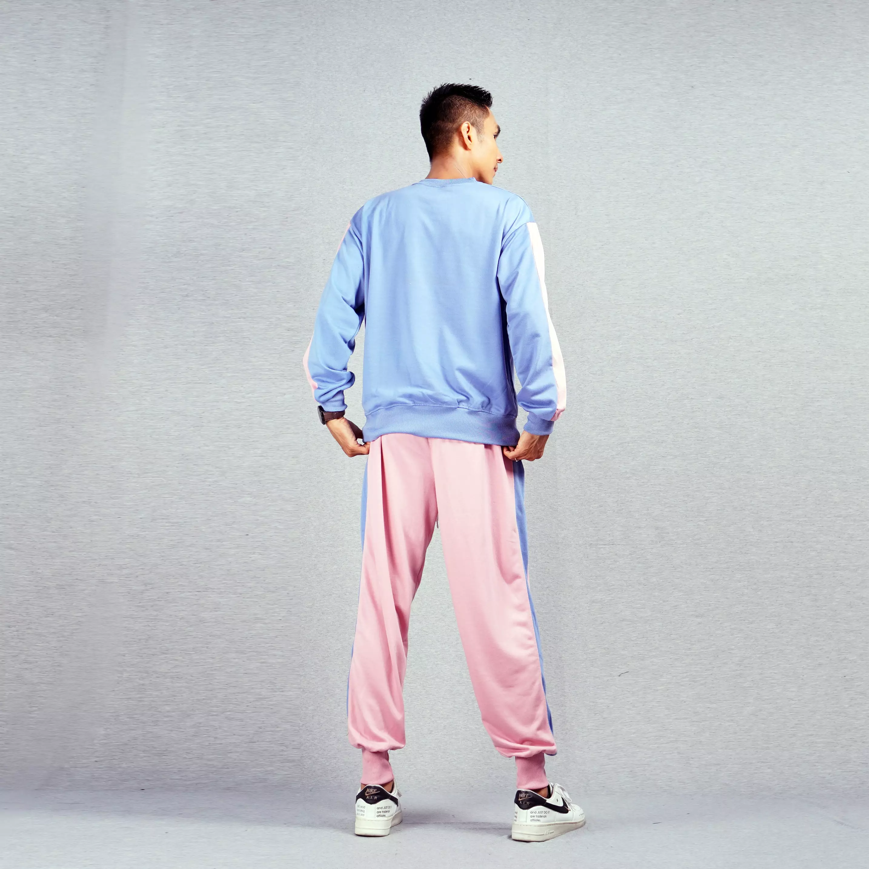 Setelan Olahraga Pria One Set Sweater Jogger Pants One Set Training Sweatshirt JoggerPants - BLUE PINK