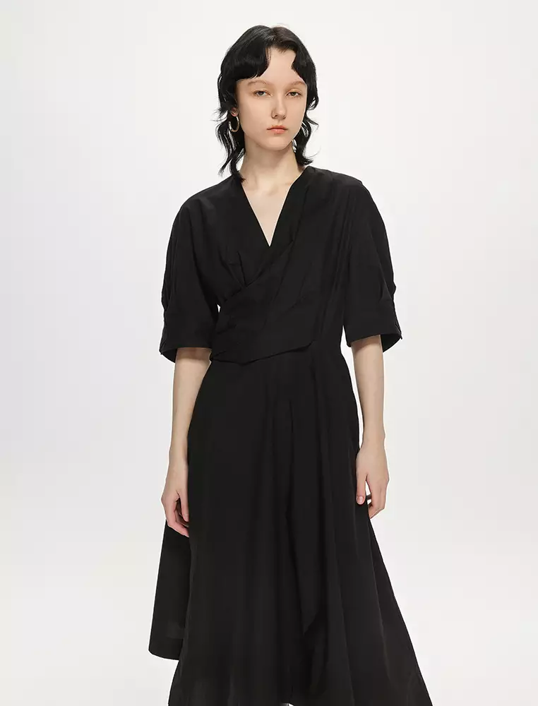 Plain Weave X-Line Loose Everyday Casual Short Sleeve Dress