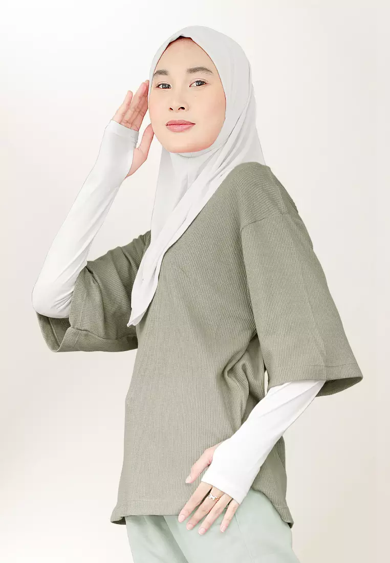 Zelena - Waffle Tshirt Basic | Kaos Waffle | Atasan Casual Sporty - Green