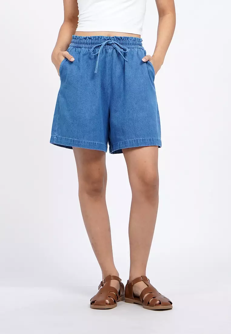 Elastic Waist Denim Shorts
