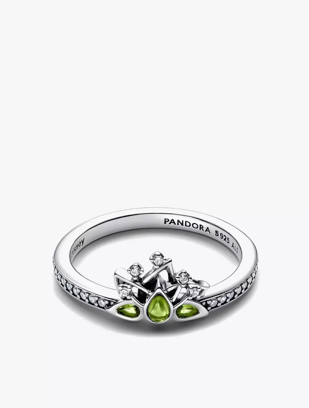 Disney Tiana sterling silver ring with green stone and clear cubic zirconia