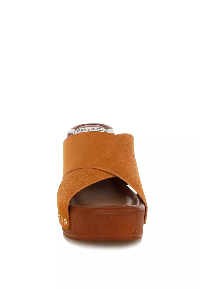 Genuine Suede Leather Clogs in Tan