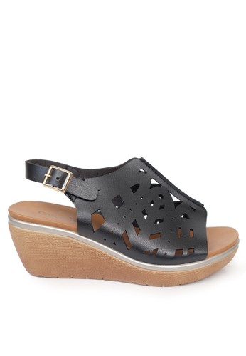 Crocodile LR-5195-1 Ladies Wedges Sling Back Sandal - Black
