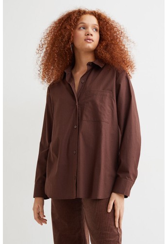 H&M brown Oversized cotton shirt C6DF1AA72BDD9AGS_1