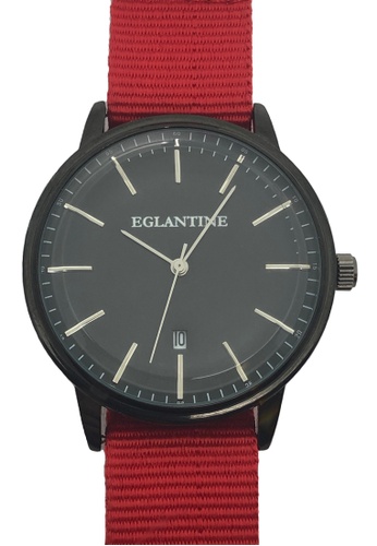 EGLANTINE black and red EGLANTINE® Paname Fluo 40mm Unisex IP Black Alloy case Quartz Watch, black dial on Red NATO Strap 67148ACB06E31CGS_1