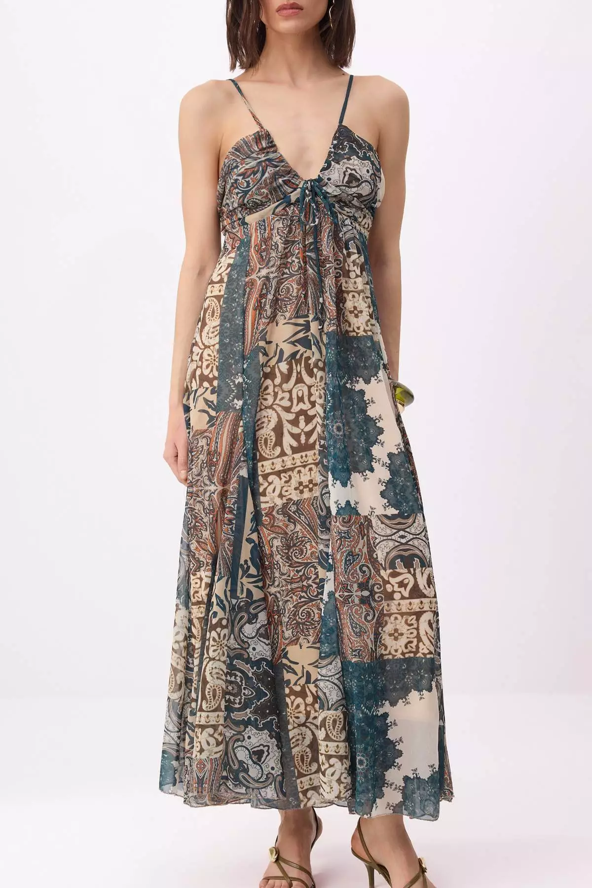 Multi Color Shawl Pattern Maxi Woven Dress Twoss26El761