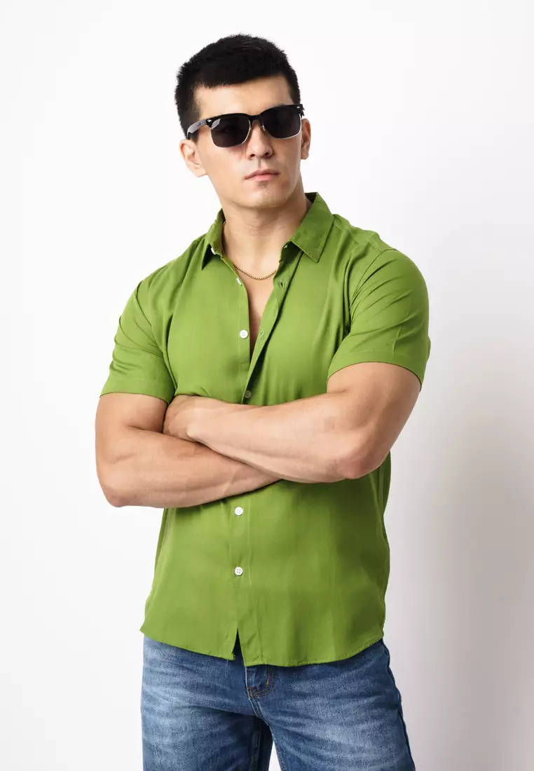 Viscose Olive Green Casual Shirt SS