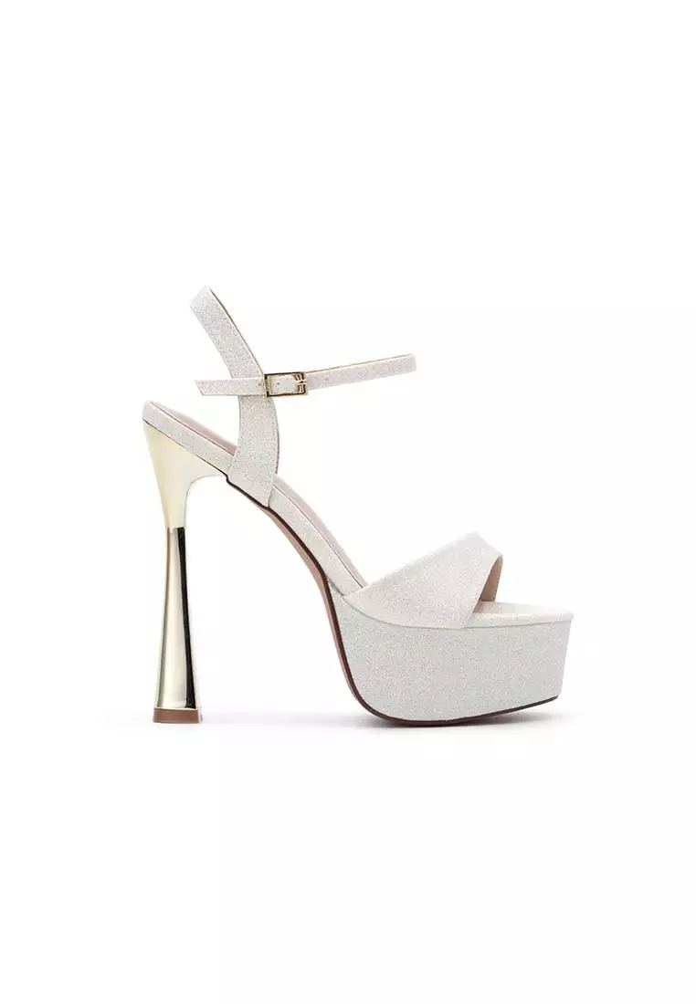 White glitter platform heels sale
