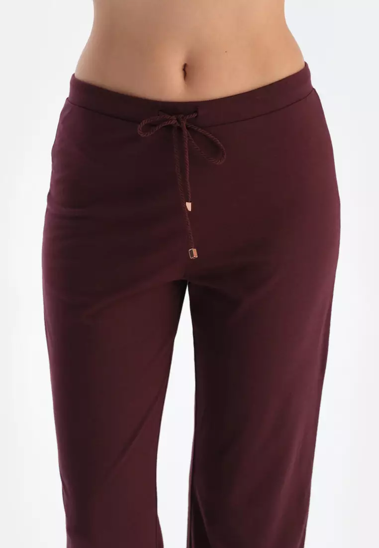 Bordeaux Shirt & Trousers, Shirt Collar, Regular Fit, Long Sleeve Sleepwear for Women