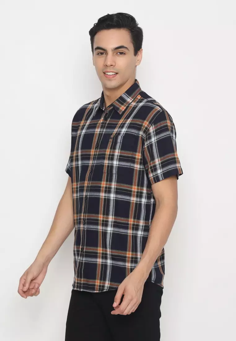 POLICE Kemeja Kotak Twill Orange Regular Fit Pria