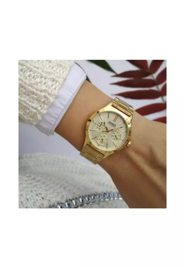 Women's Analog Watch LTP-V300G-9A Gold Stainless Steel Band Watch for ladies