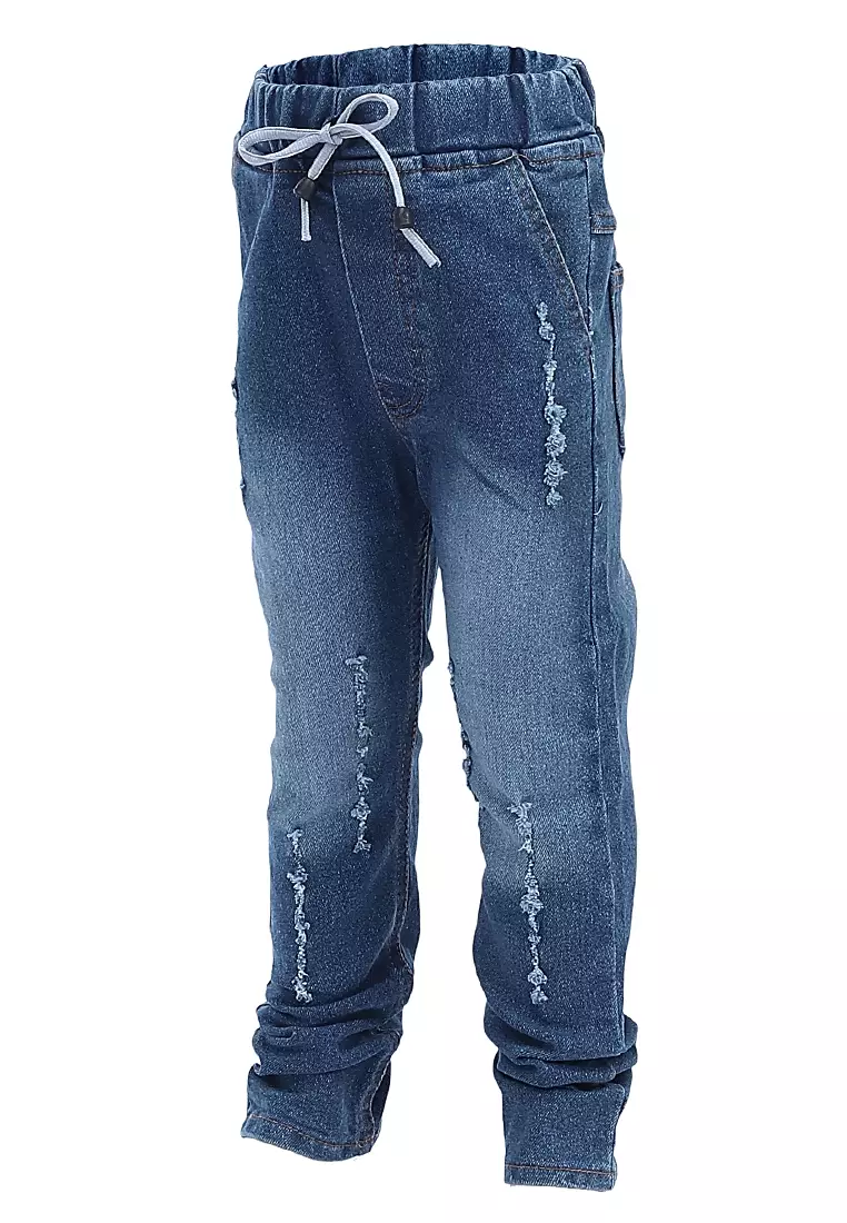 Presleyy Celana Jeans Anak Laki-laki Motif Polos Kid Long Pants Pinggang Karet Material Denim ORIGINAL - Light Blue