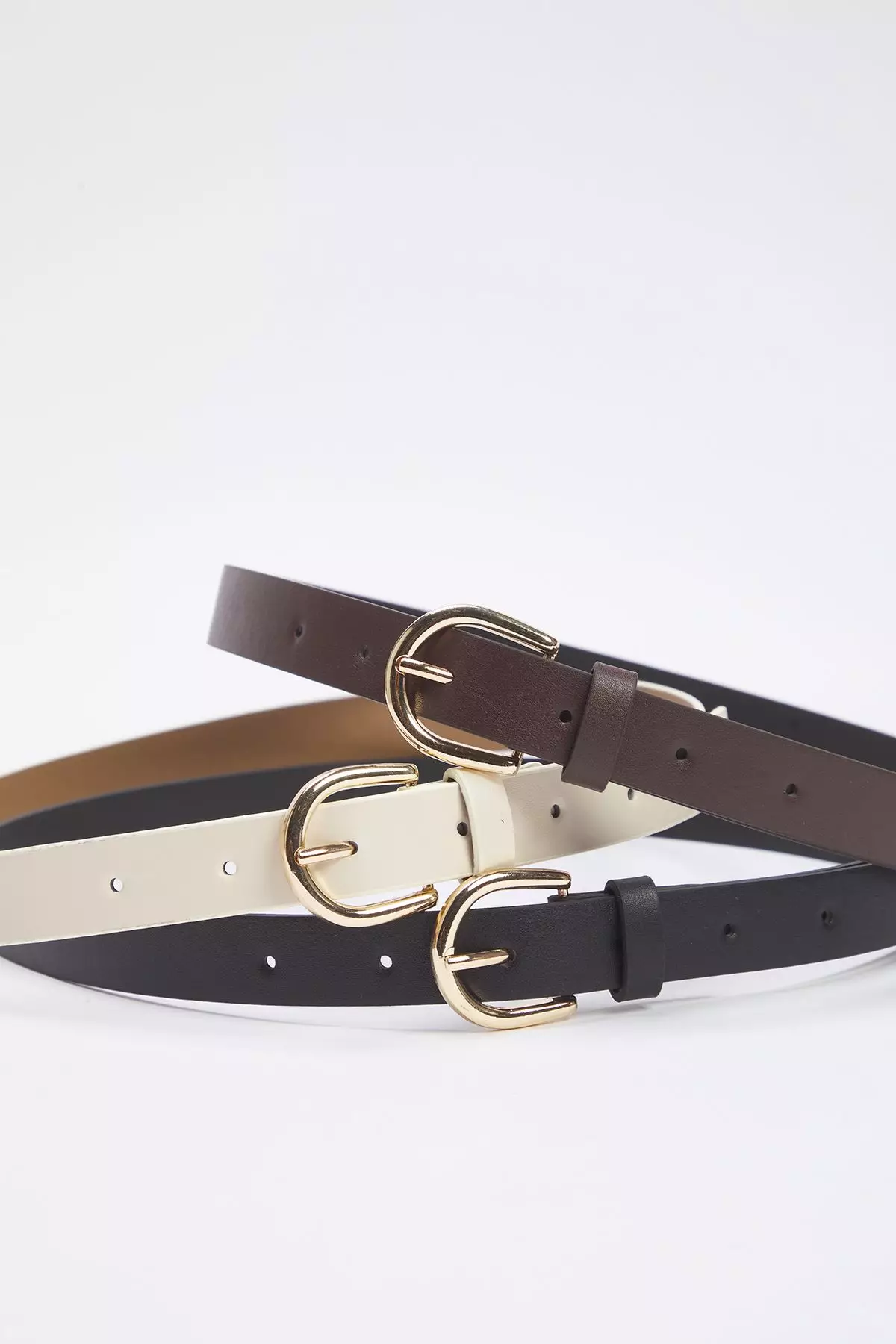 Black-Brown-Ecru 3-Pack Leather Look Women's Belt TWOSS25KE00011