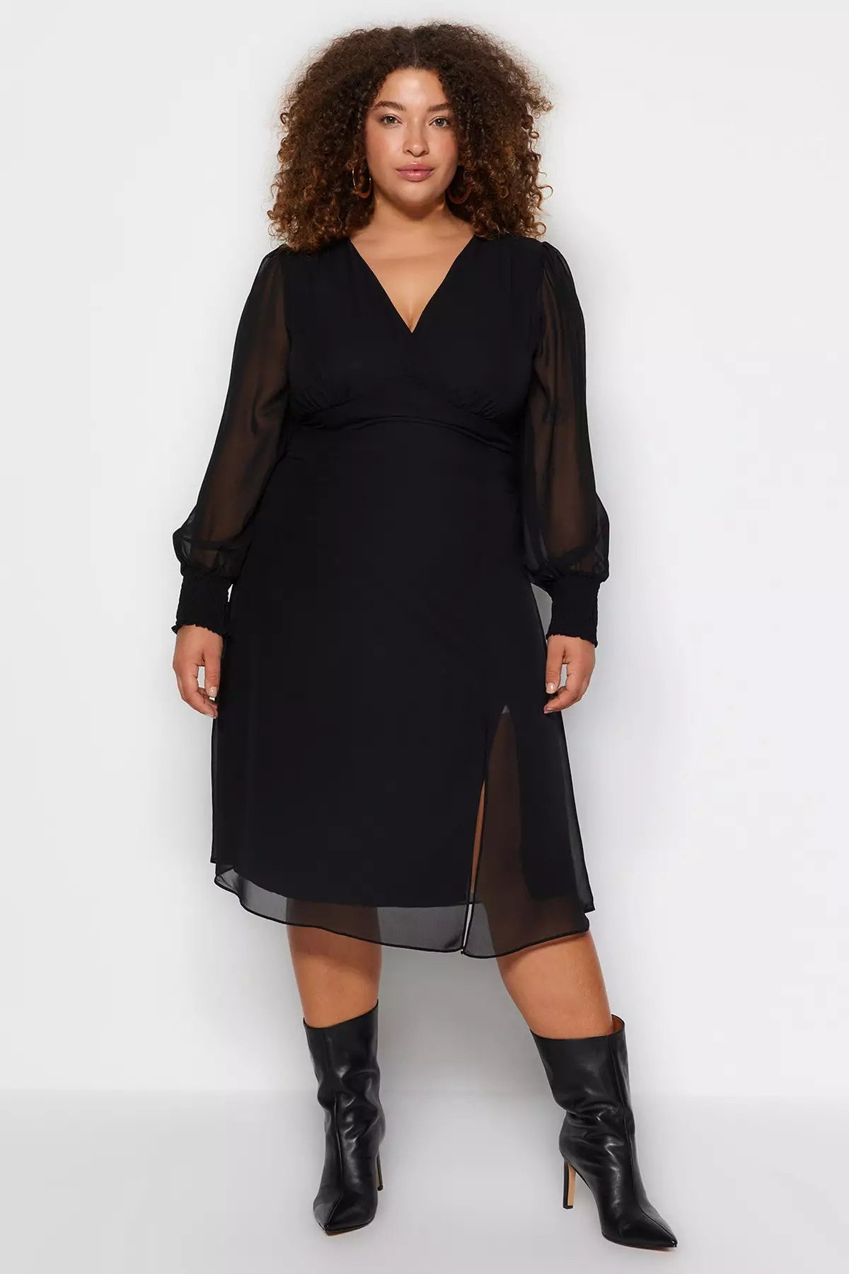 Buy Trendyol Plus Size Black Slit Detailed A-line Woven Dress 2024 ...