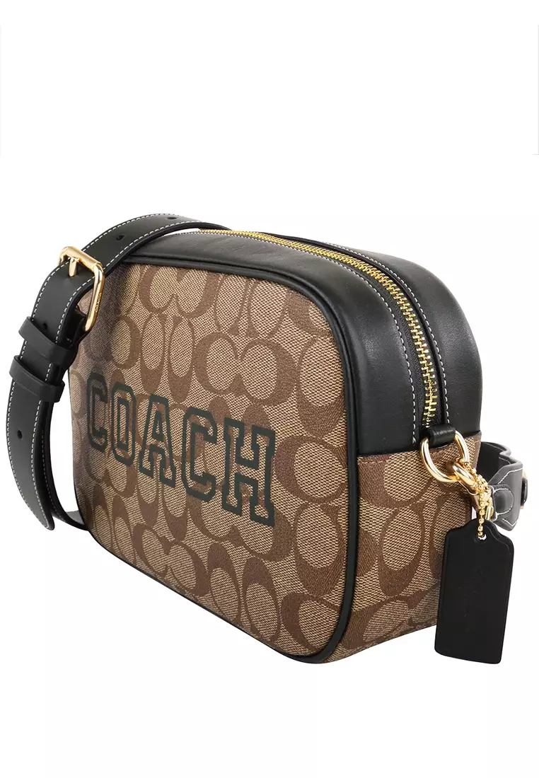 Coach Jamie Camera Bag In Signature Canvas With Varsity Motif Brown Amazon Green