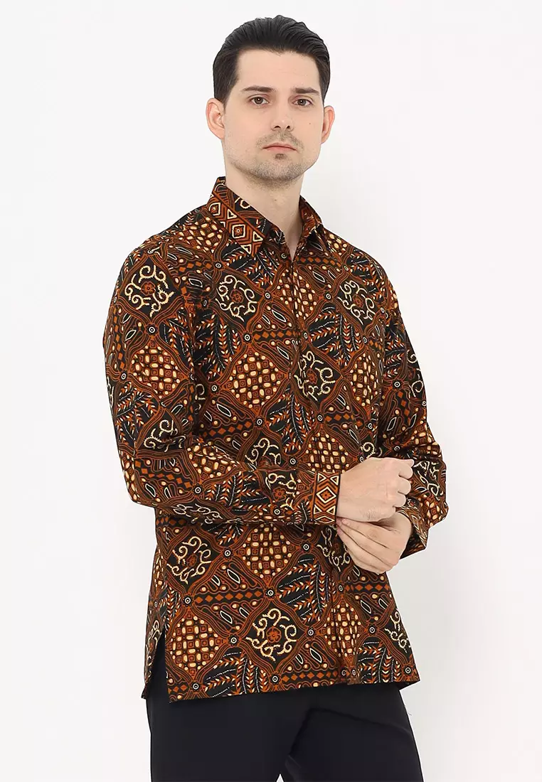 Hadinata Batik Pria Kemeja Panjang Cap Semi Tulis Handaru