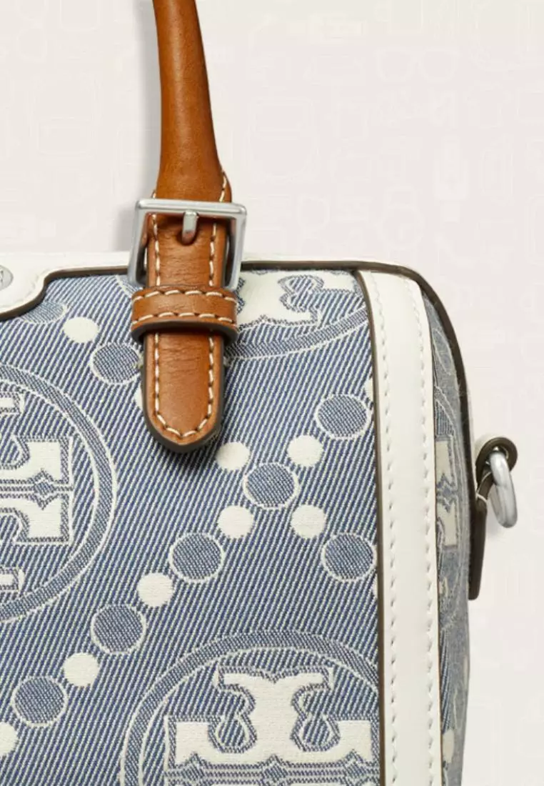 Tory Burch T Monogram Denim Petite Barrel Bag Pearl Blue