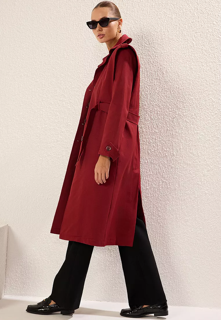 束腰縫線細節標準長款風衣