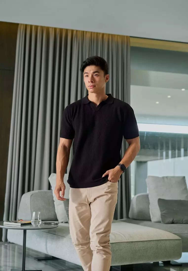 Kale Richard Black / Polo Shirt rajut premium berbahan dasar cotton wool