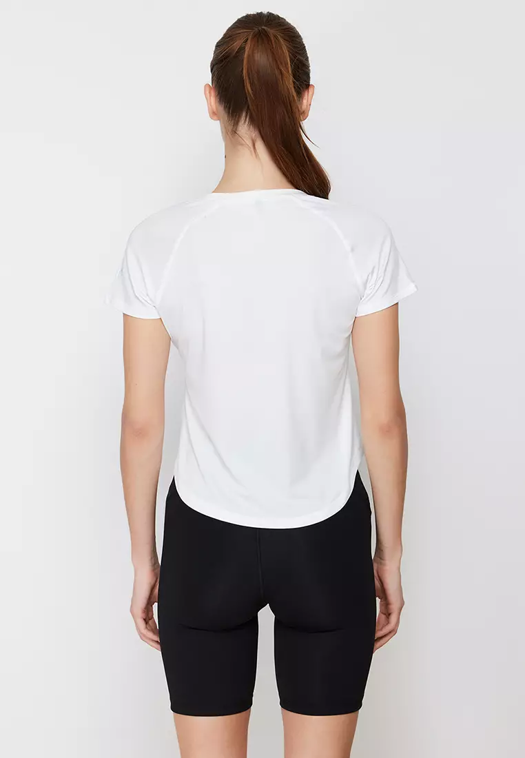 White Reflector Print Detailed Knitted Sports T-Shirt THMSS24TS00002