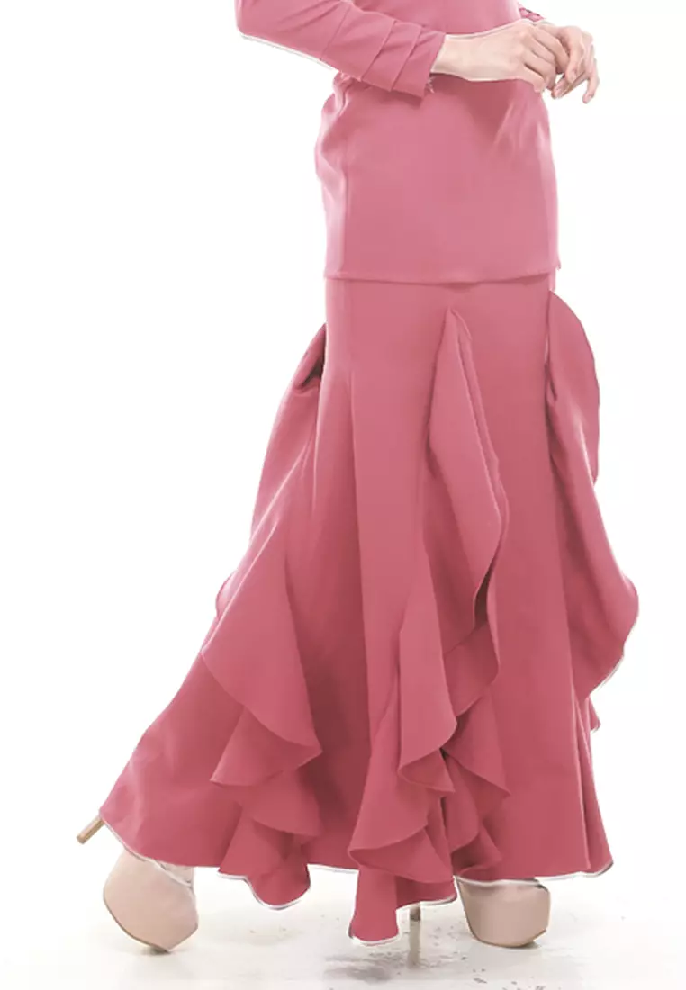 Zerra Kurung Modern Ruffle Skirt in Plum Pink