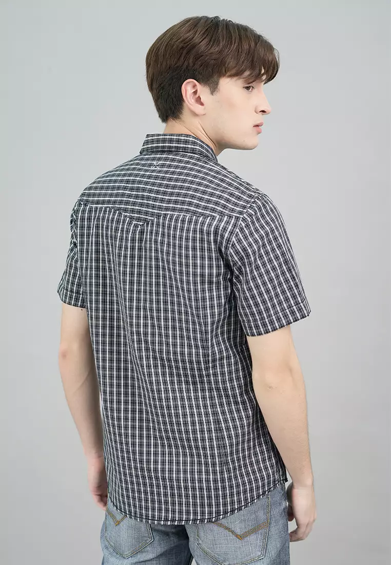 LGS - Kemeja Casual Pria Lengan Pendek Motif Kotak-Kotak Hitam Slim Fit - JSH.390.S1178F.951.C